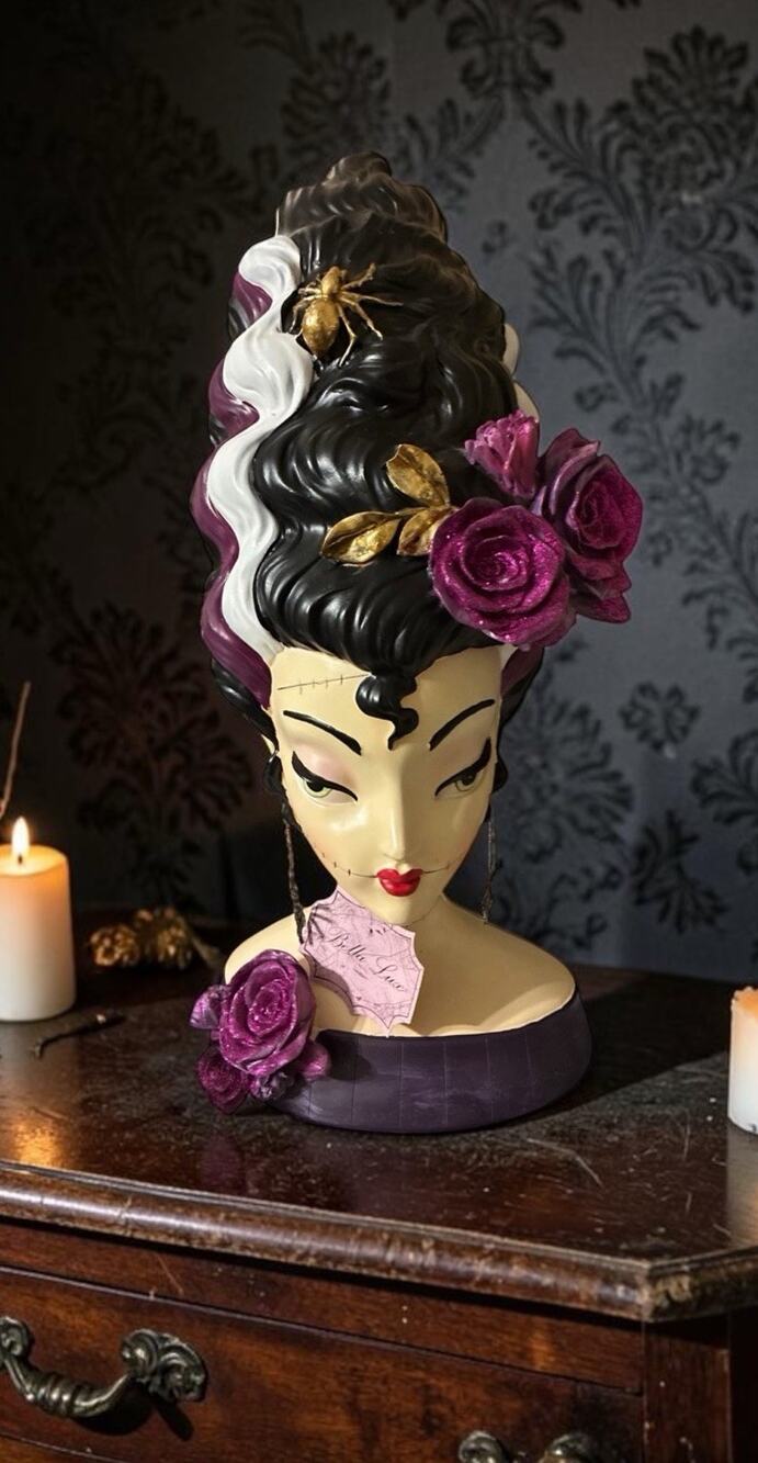 Halloween Bella Lux Frankenstein Bride Bust Decor Spider Purple Roses *FLAW* NWT